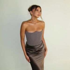 House of CB Persephone Smoke Strapless corset maxi dress